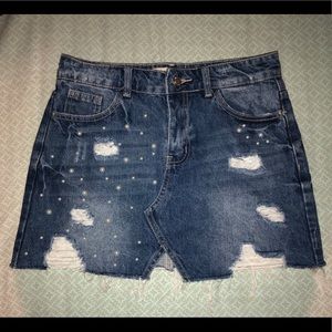 Distressed Mini Denim Skirt